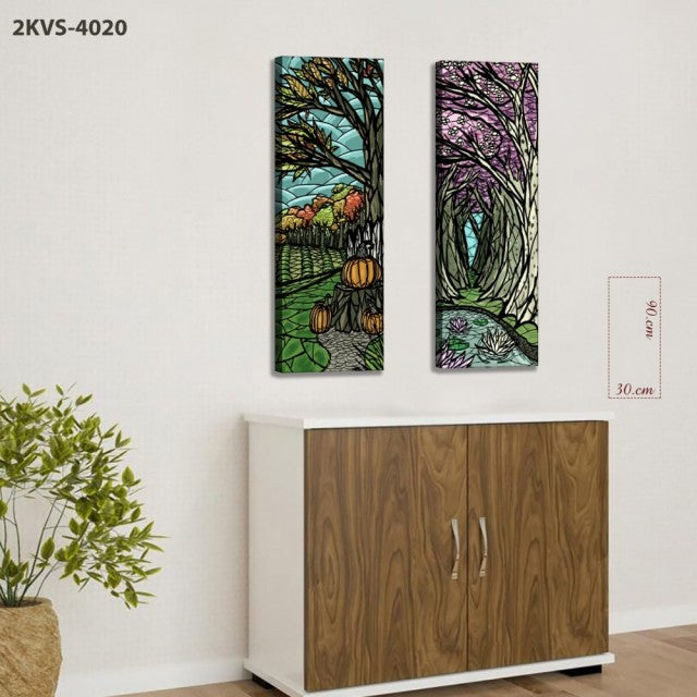 Fargerike trær gresskarmønster - 2-delt lerret- 90x30 cm*2 Stykke