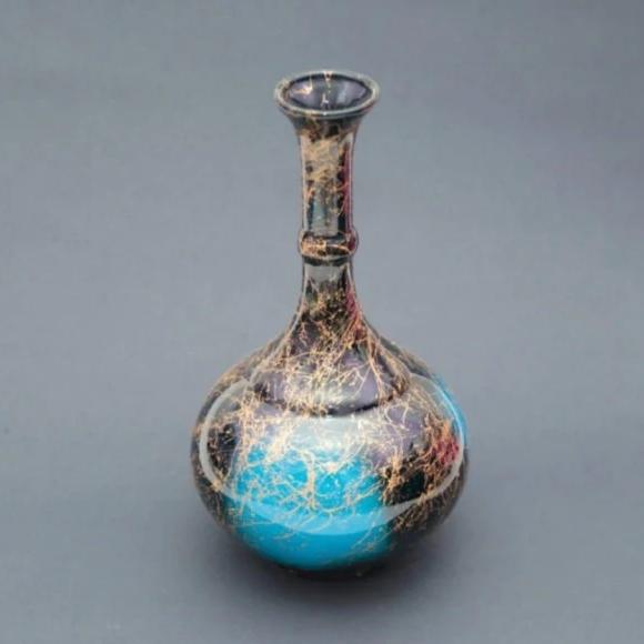 Turkisblå Dråpevase med Hypnotiserende Marmormønster 30cm