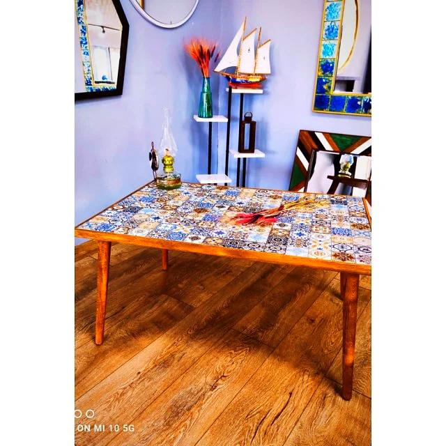 Rustikk tre massiv keramisk valnøtt sidebord 92*62 cm