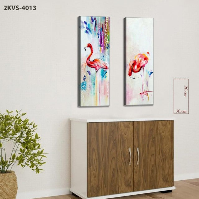 Flamingomønster - 2-delt lerretstrykk-90x30 cm*2 Stykke