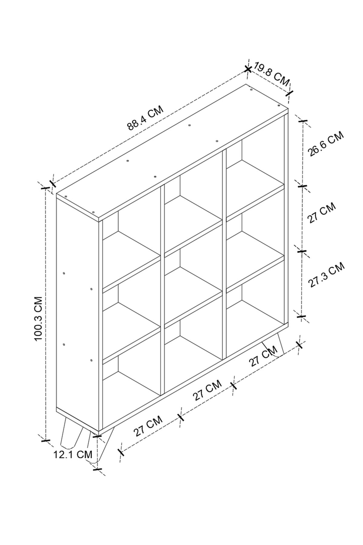 Kubebokhylle med 9 Seksjoner – Moderne Square Library i Valnøtt, 88,2x88,2x20 cm