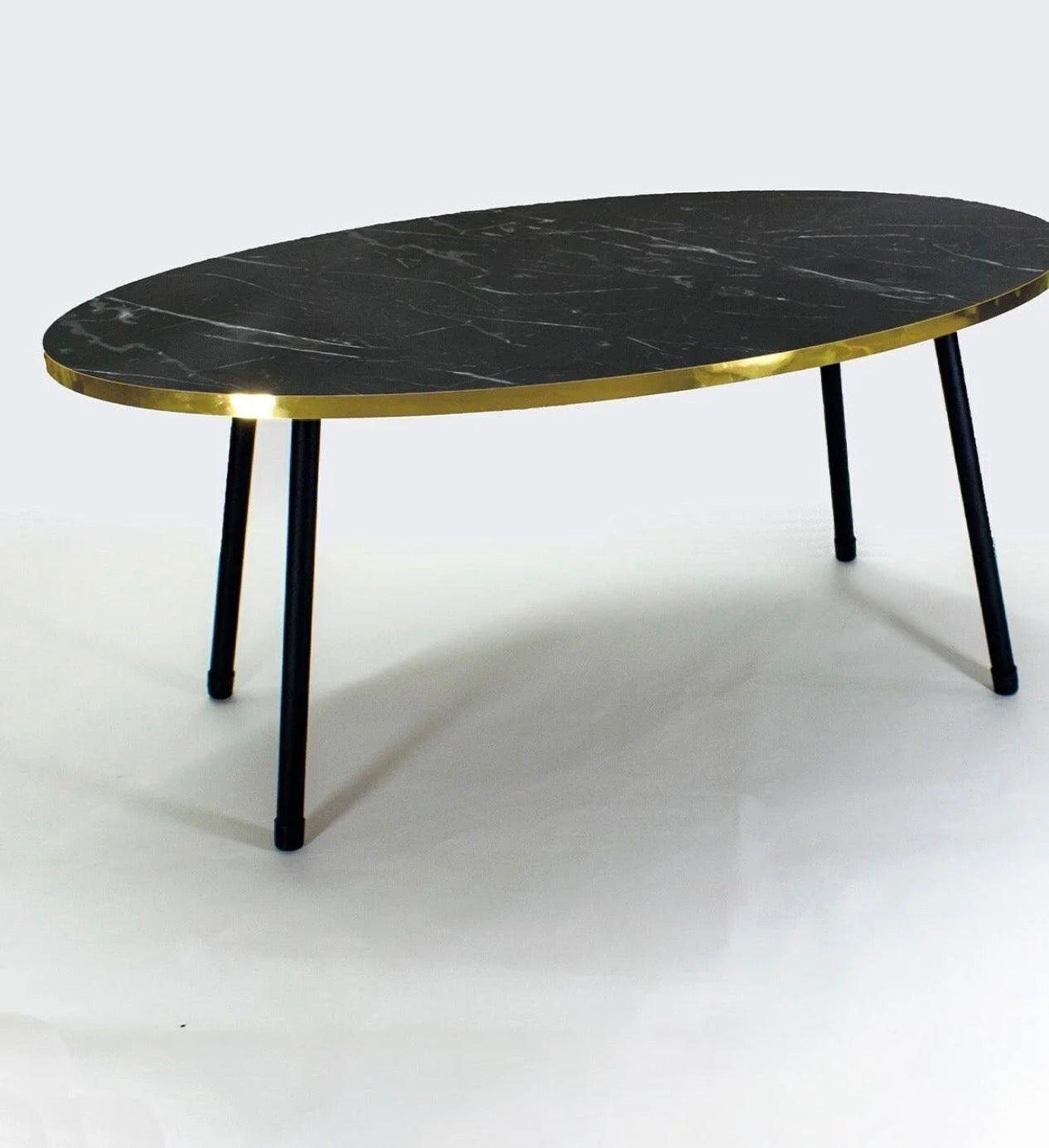 Goldfalez 2087 Sofabord + Zigonbord Sett (4 deler) – Sort &amp; Gull | Oval Design med Metallben