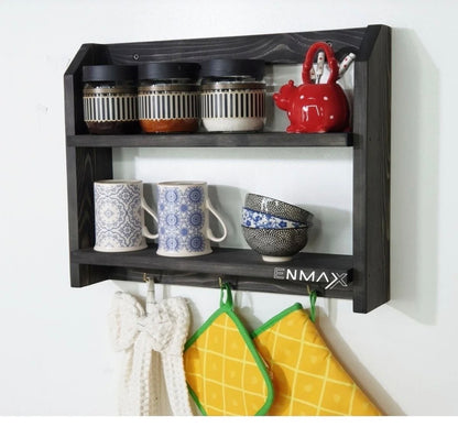 Kütük Shop 6 Dekorativ Vegghylle i Tre – Multifunksjonell Krydder- og Oppbevaringshylle (45x38x11 cm)