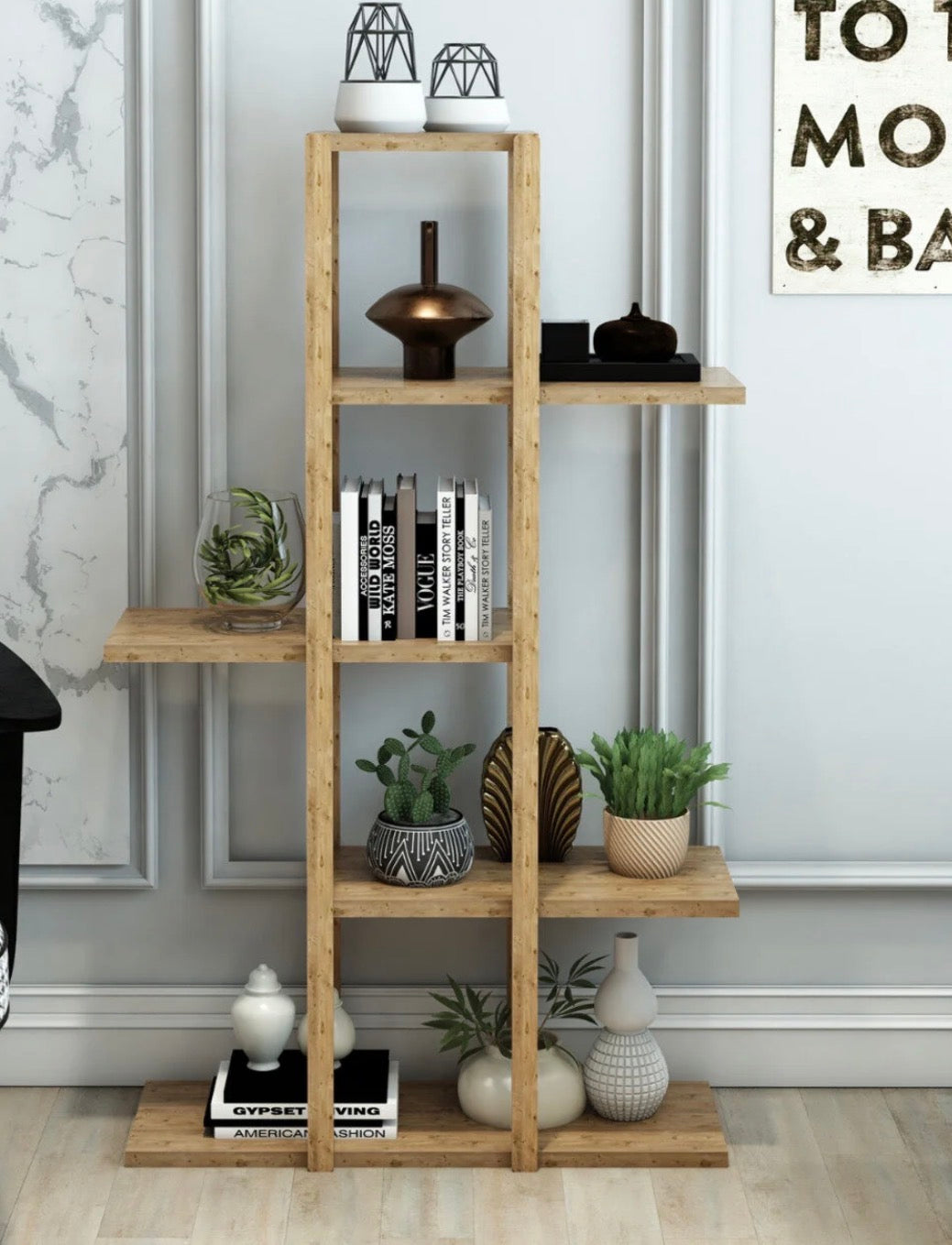 Jest Decor 4-Lotus Baderomshylle i Atlantisk Furu – 5 Hyller | Baderomsoppbevaring, Organizer og Dekorativ Hylle