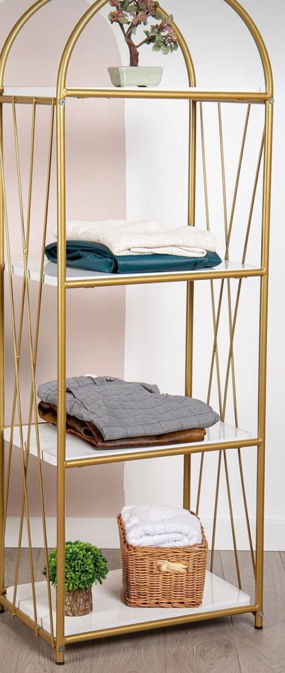 Fec Reklam Demeter Dekorativ Hylle – Elegant Gullfarget Metallbokhylle (140x48 cm)