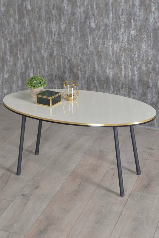 GOLDFALEZ Oval Sofabord med Svart Metallben og Gulldetaljer | Moderne Skandinavisk Stil