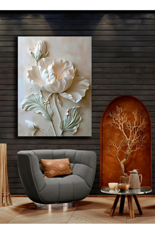 Voisart Lerretsbilde med Hvite Blomster – 3D-Effekt &amp; Naturinspirert Design
