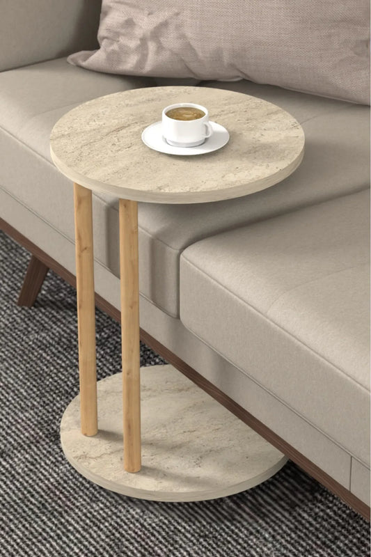 DESENGO Moderne Travertin C-Bord – Elegant og Funksjonell Salongbord