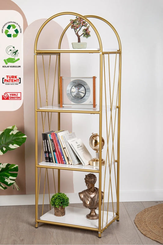 Fec Reklam Demeter Dekorativ Hylle – Elegant Gullfarget Metallbokhylle (140x48 cm)