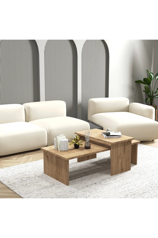 Cool Home Vera – 2-i-1 Kaffebordsett / Serveringsbord – Eik, 110×50 cm