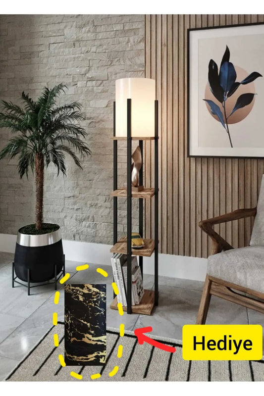 Genel Markalar Dekorativ Gulvlampe med Hyller – 135 cm | Hvit