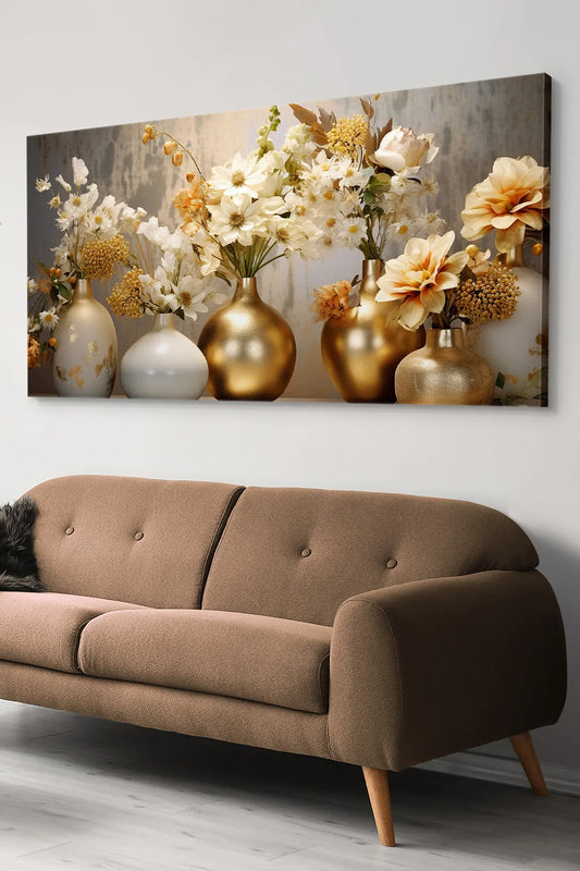 Evinemoda Gullfarget Blomstermaleri – Naturinspirert Lerretkunst for Hjemmet