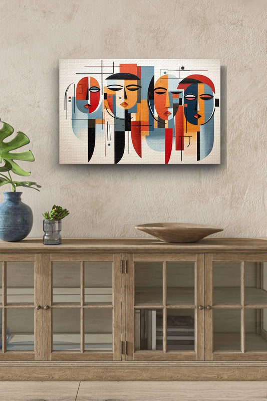 InkSyncStudios Moderne Abstrakte Kvinne Silhuetter - Elegant Lerretmaleri i Horisontal Format