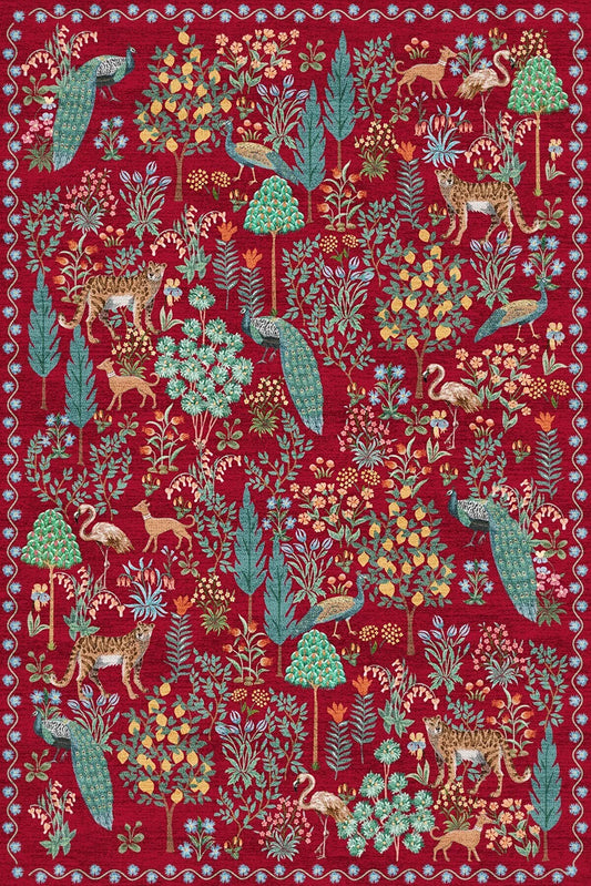 Moderne teppe Floral Mira Red Pine Tree Botanical Theme