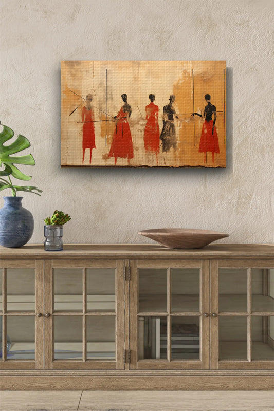 InkSyncStudios - Primitive Cave Design | Liggende Oljemaleri på Lerret med Ramme