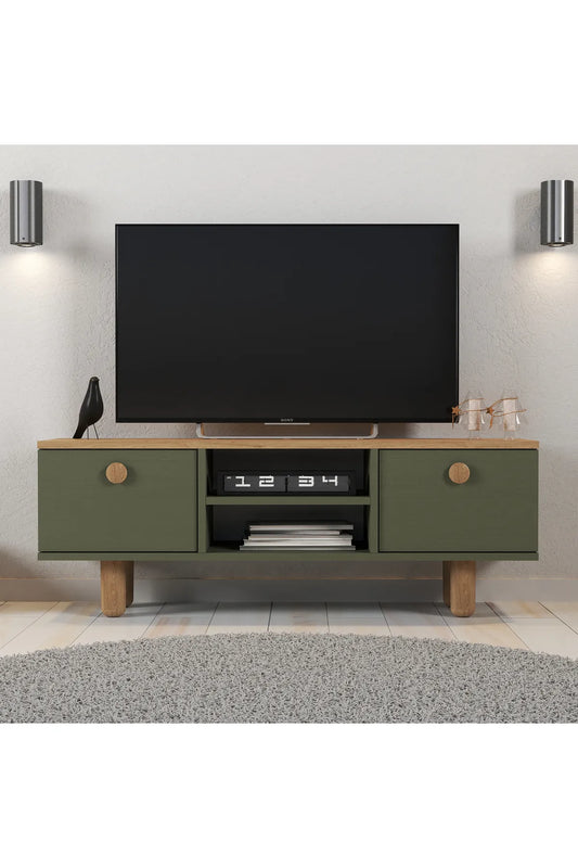 TESSA Bohem TV-benk med Oppbevaring – Grønn, 120×30×44 cm