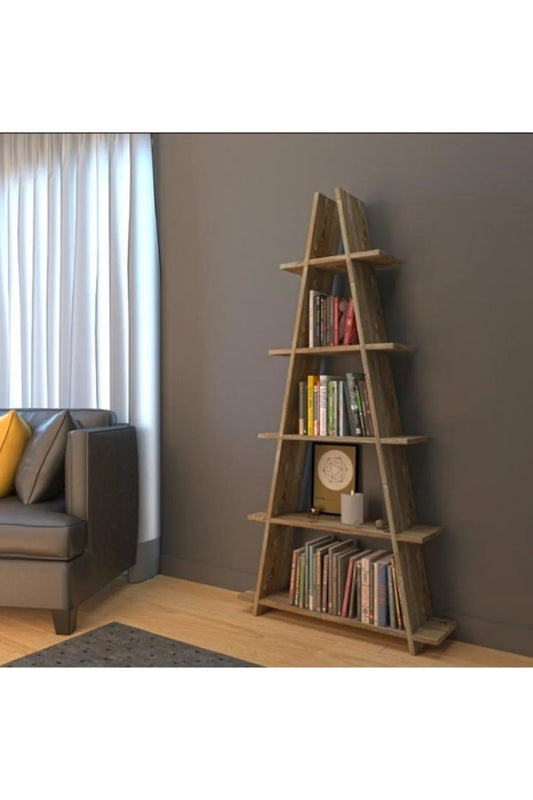Seshome Bokhylle med Trelook | 180 cm høy | 5 Hyller | Veggmontert | Moderne Stil