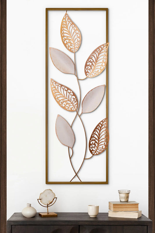 ENZODEKOR Modern Blomster Metallveggpanel – Elegant Veggdekor i Gyllent Design-90*32 cm