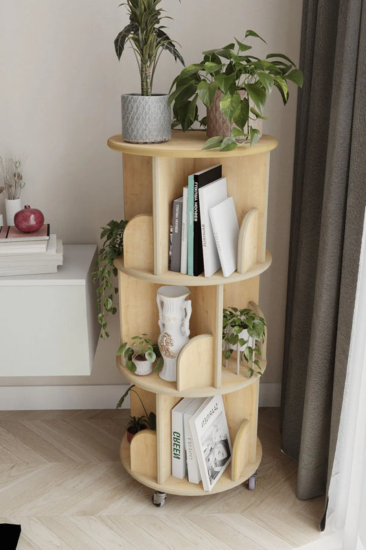 Zeo Wood Design 360° MDFLAM Dekorativ Roterende Bokhylle – Safir Eik (103x45 cm)
