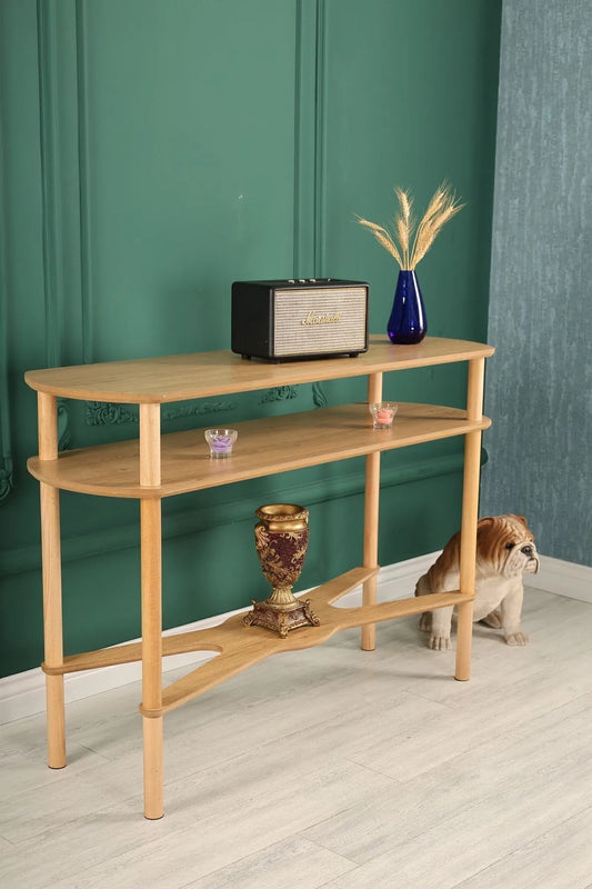 ÇMD Çakır Møbler-OLMO Retro Konsollbord med 3 Hyller – Massivtre &amp; MDF, 118×76×81 cm