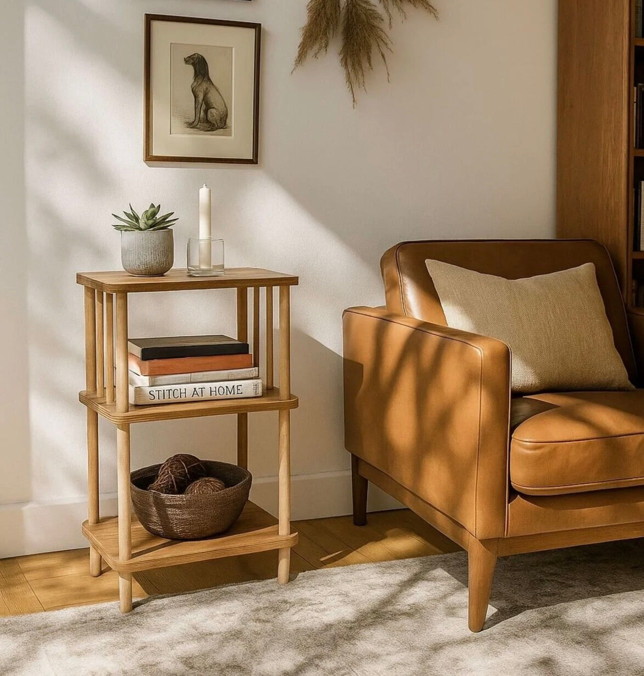 Hesa 10/Amore 2-Etasjers Sidebord / Nattbord – Treben i Atlantisk Furu med Avisholder | Monter Selv