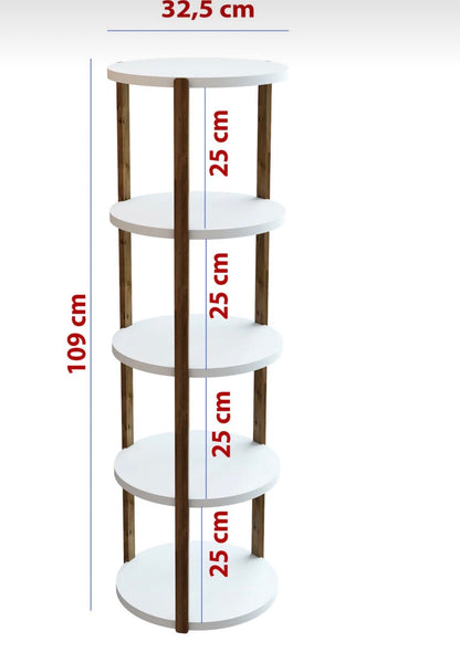 Jest Decor 5-Miray Rund Hvit Hylle i Tre – 5 Etasjer | Sidebord, Plantehylle og Dekorativ Oppbevaringshylle