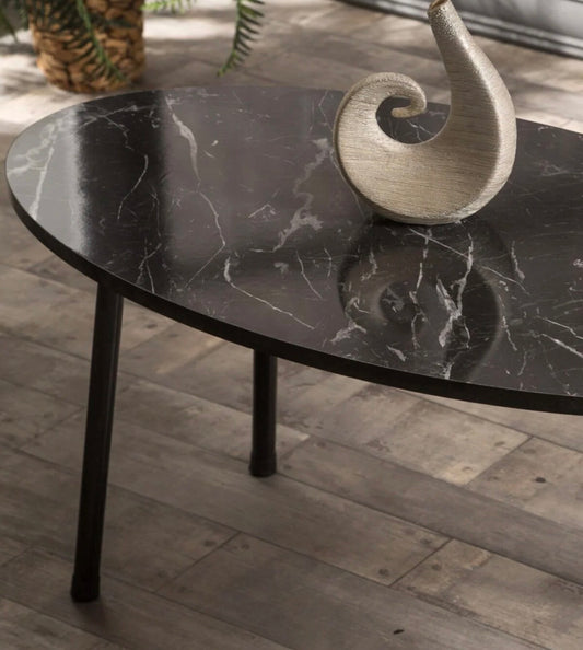 Goldfalez 7  Sofabord – Oval Form med Metallben | Moderne &amp; Klassisk Design 90x50 cm (Svart)