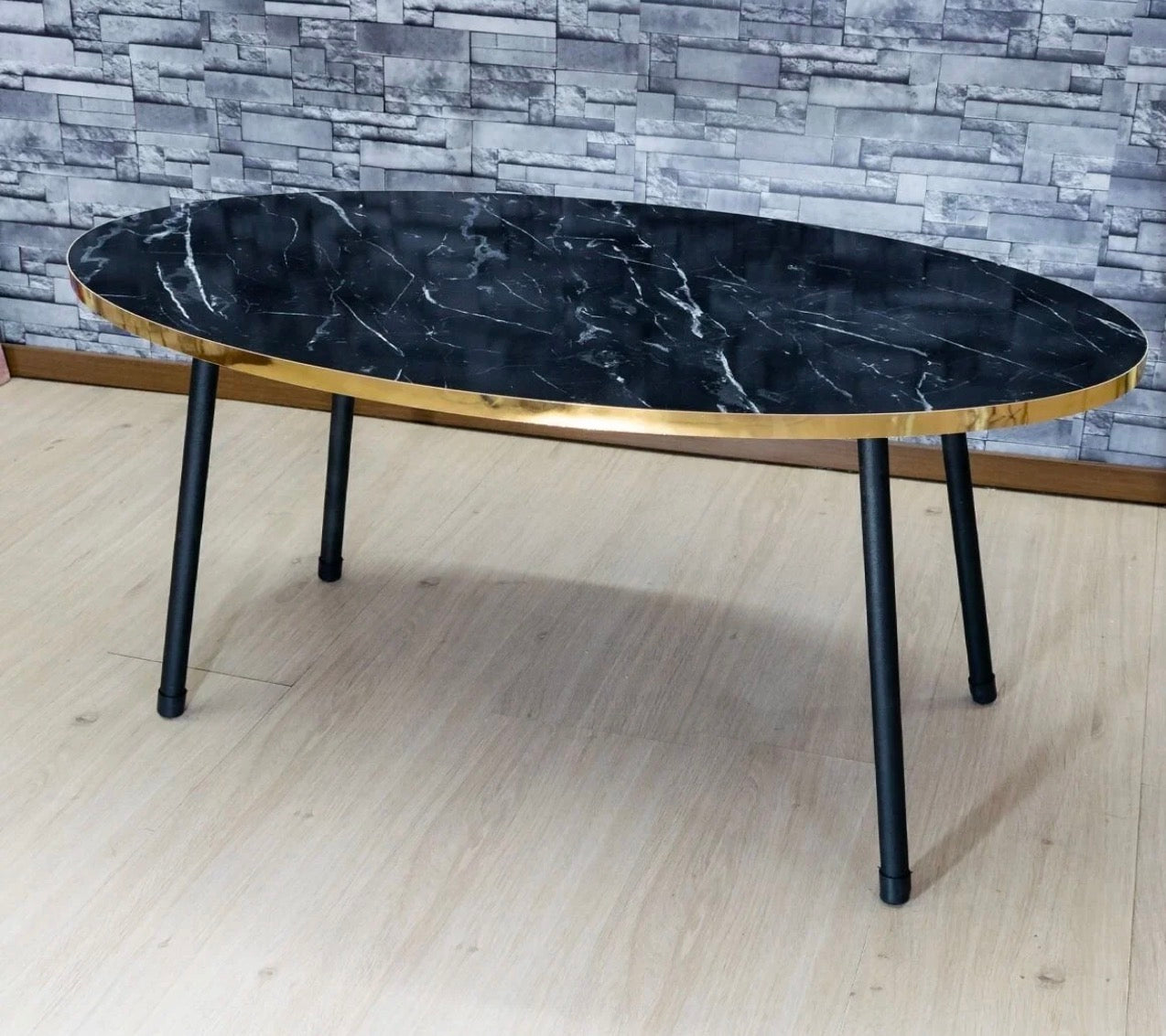 Goldfalez 2087 Sofabord + Zigonbord Sett (4 deler) – Sort &amp; Gull | Oval Design med Metallben