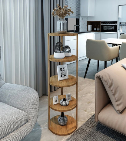 Jest Decor 6-Miray Rund Hylle i Atlantisk Furu – 5 Etasjer | Sidebord, Plantehylle og Dekorativ Oppbevaringshylle i Tre