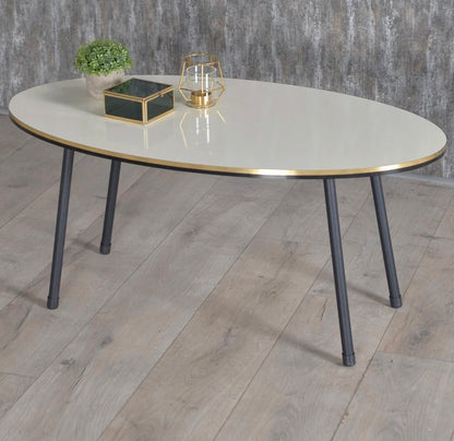 Goldfalez 3102 Sofabord + Zigonbord Sett (4 deler) – Svart &amp; Gull/Krem | Oval Design med Metallben