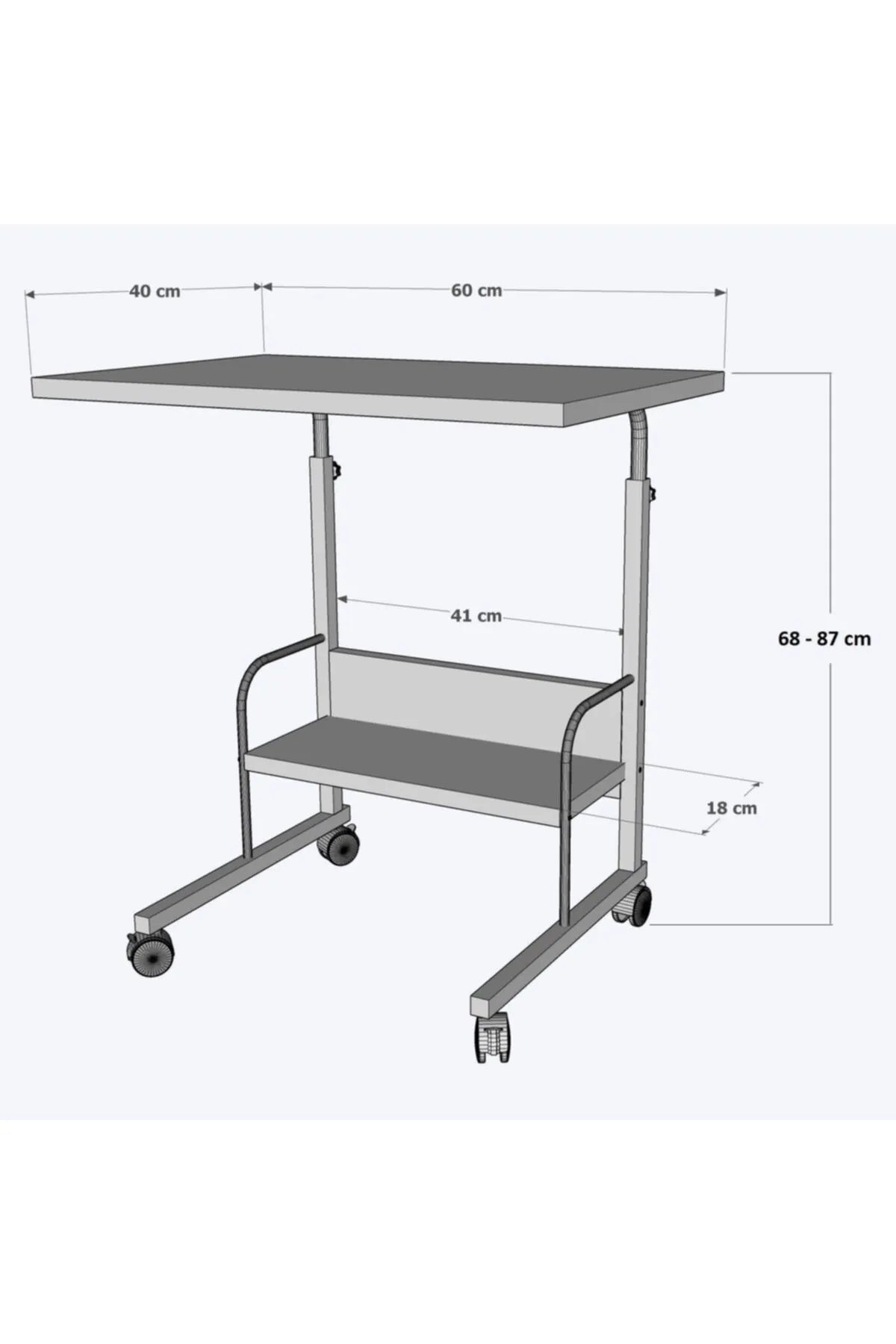 DEHALİMİTED Justerbart Laptopbord, arbeidsbord med Hjul og Hylle – 60x40 cm