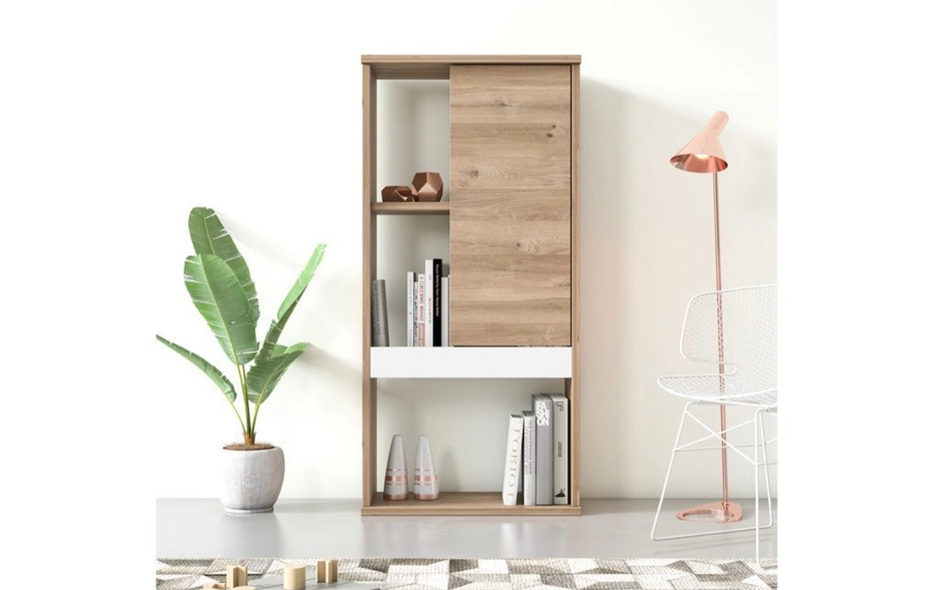 RUUM STORE BY DOĞTAŞ Zein Bokhylle med Dører – Eik &amp; Opak Hvit (RT4-271)