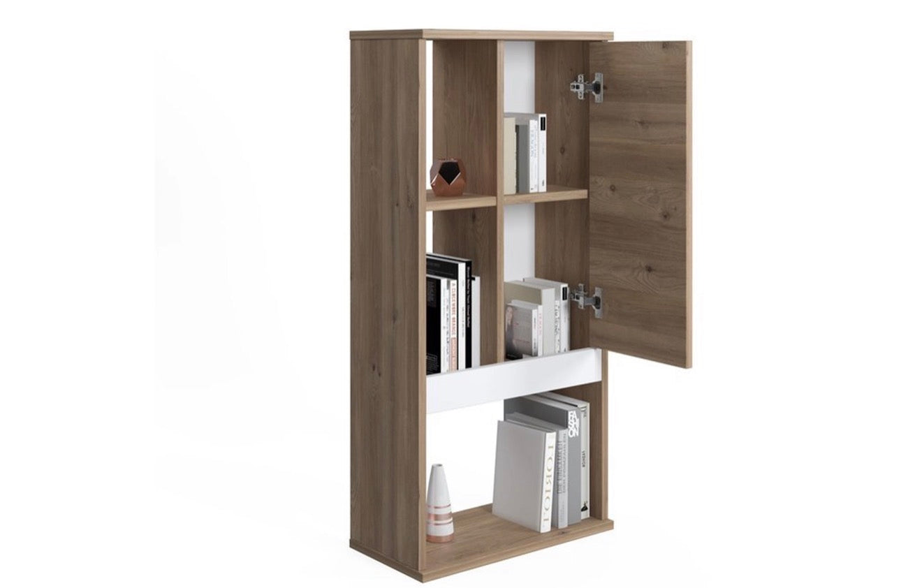 RUUM STORE BY DOĞTAŞ Zein Bokhylle med Dører – Eik &amp; Opak Hvit (RT4-271)