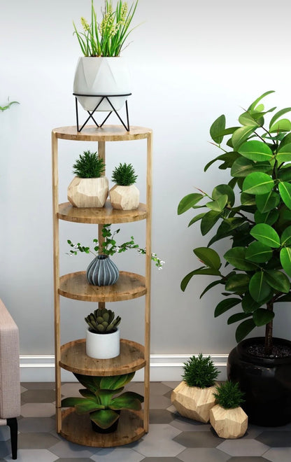 Jest Decor 6-Miray Rund Hylle i Atlantisk Furu – 5 Etasjer | Sidebord, Plantehylle og Dekorativ Oppbevaringshylle i Tre