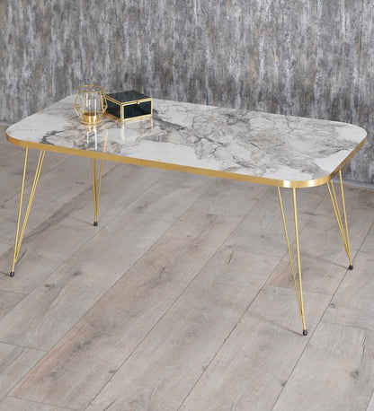 Goldfalez 2026 Sofabord – Gull &amp; Hvit/Efes Design | Moderne Stuebord 90x50 cm