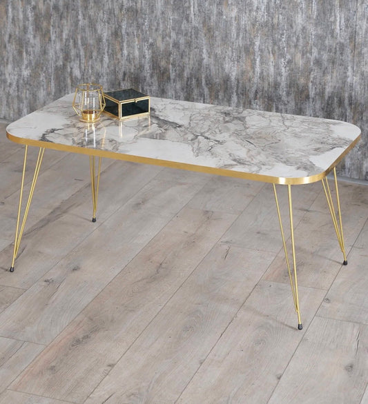 Goldfalez 2026 Sofabord – Gull &amp; Hvit/Efes Design | Moderne Stuebord 90x50 cm