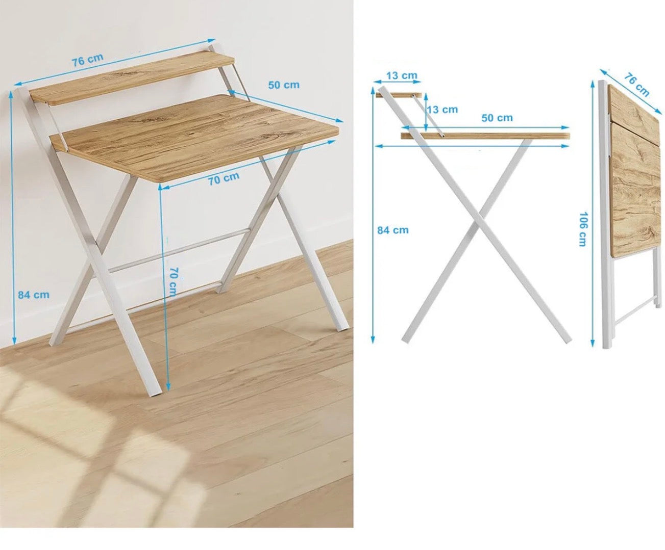 Ayz-Sammenleggbart arbeids- og kontorbord med metallben”