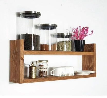 Kütük Shop 2 Kjøkken Organizer i Tre – Dekorativ Kryddrehylle i Massiv Furu (50 cm)