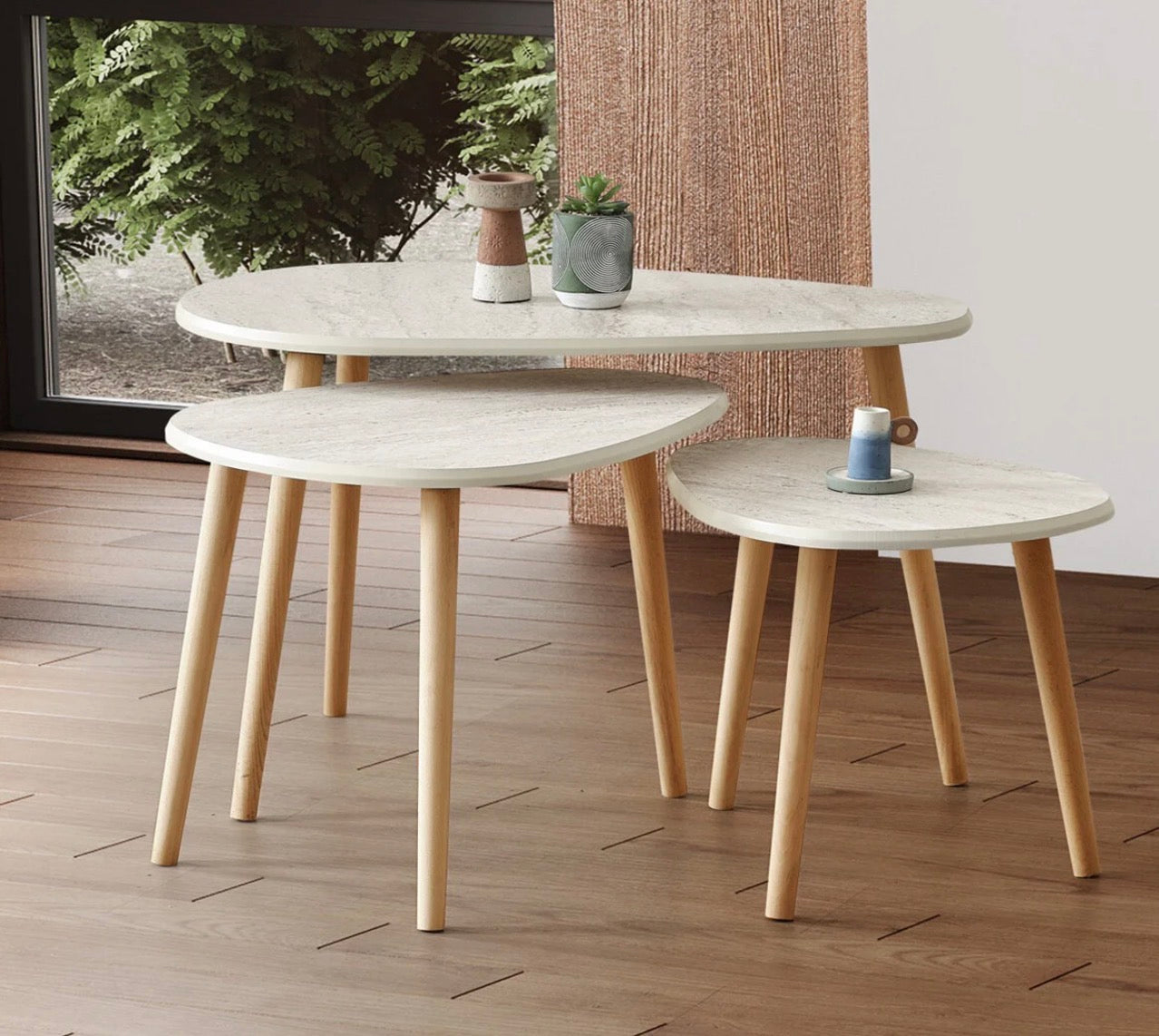 Kagu MDF Alvin Zigon – Salongbord Sett 3 Deler (Travertin Marmorlook)