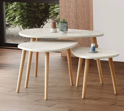 Kagu MDF Alvin Zigon – Salongbord Sett 3 Deler (Travertin Marmorlook)