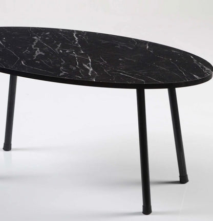 Goldfalez 7  Sofabord – Oval Form med Metallben | Moderne &amp; Klassisk Design 90x50 cm (Svart)