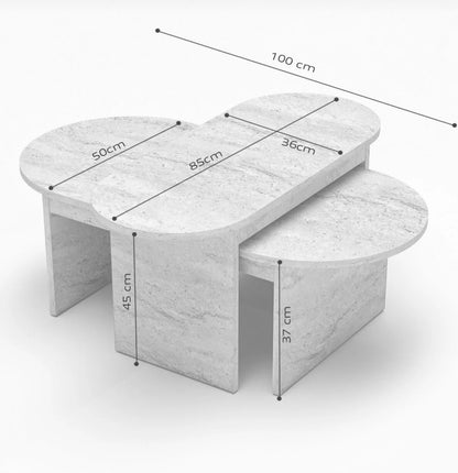 Goldfalez 9511 2-delt Sofabord &amp; Sidebord Sett – Atlantisk Furu | Oval / Retro &amp; Skandinavisk Stil