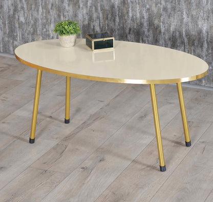 Goldfalez 3078 Sofabord + Zigonbord Sett (4 deler) – Gull &amp; Krem | Oval Design med Metallben