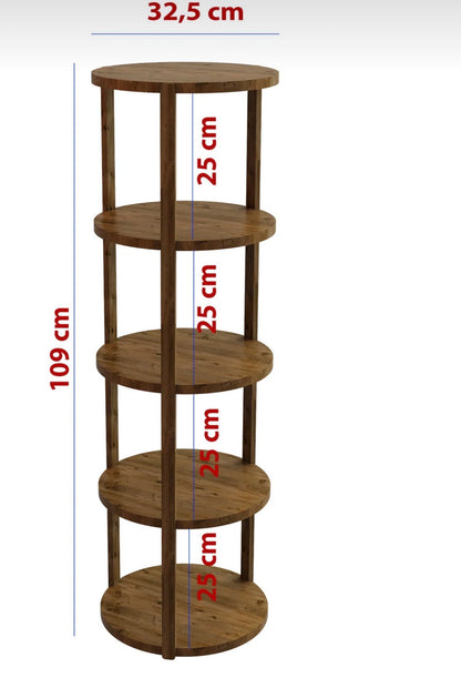 Jest Decor 6-Miray Rund Hylle i Atlantisk Furu – 5 Etasjer | Sidebord, Plantehylle og Dekorativ Oppbevaringshylle i Tre