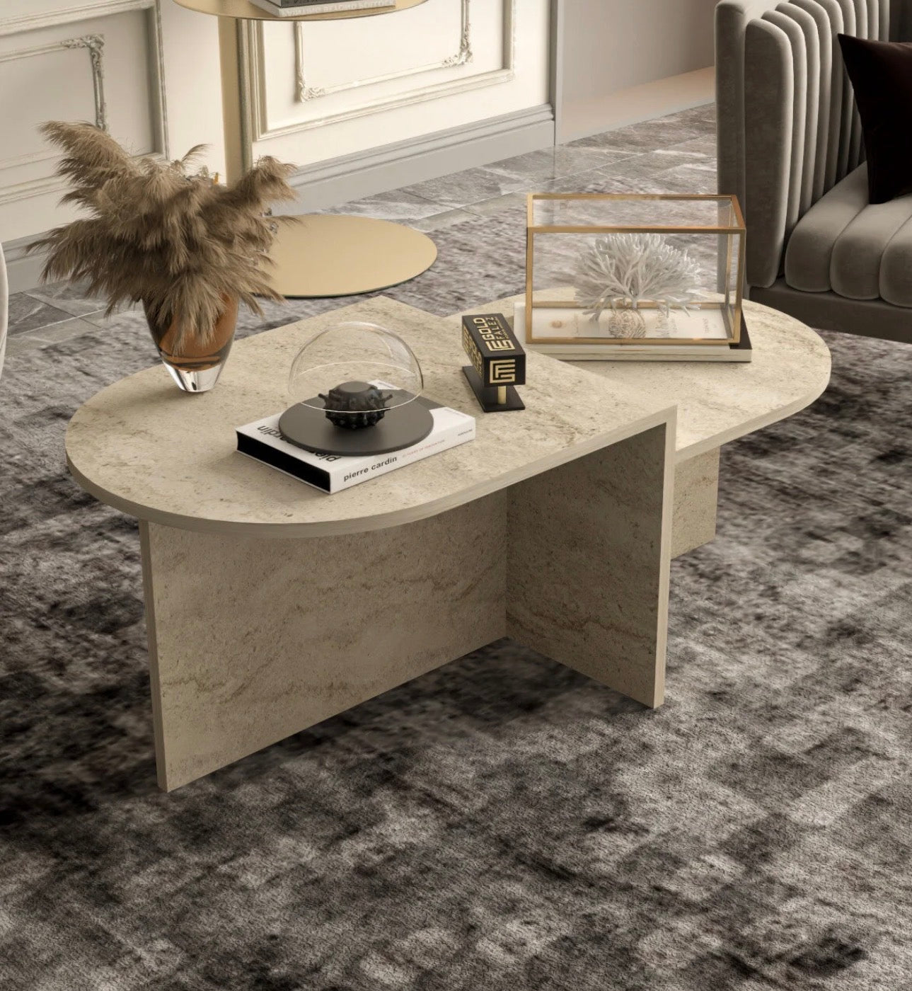 Goldfalez 9510  Moderne Sofabord – Enkel &amp; Multifunksjonell | Traverten Design, Oval /