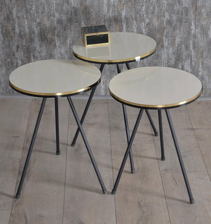 Goldfalez 3102 Sofabord + Zigonbord Sett (4 deler) – Svart &amp; Gull/Krem | Oval Design med Metallben