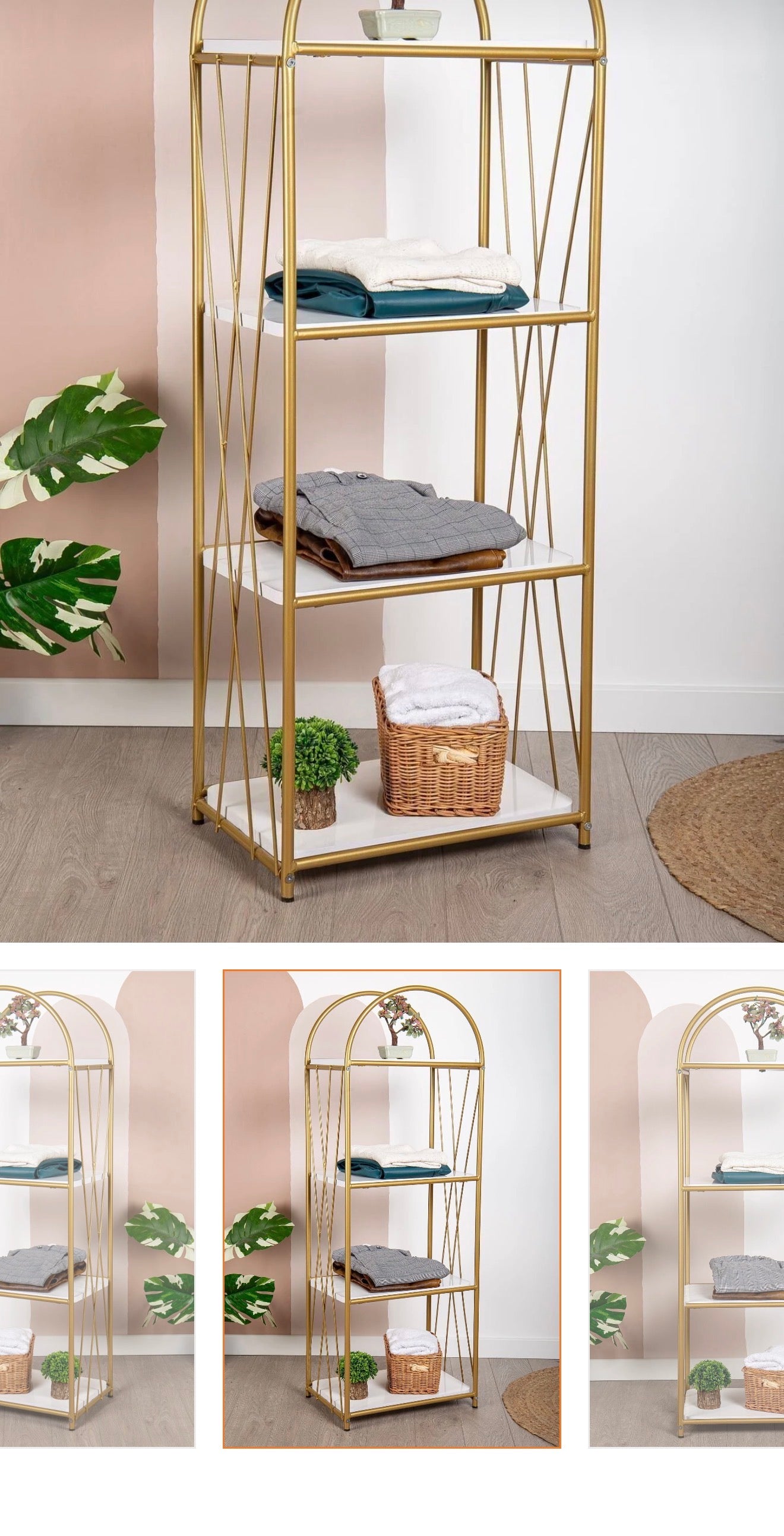 Fec Reklam Demeter Dekorativ Hylle – Elegant Gullfarget Metallbokhylle (140x48 cm)