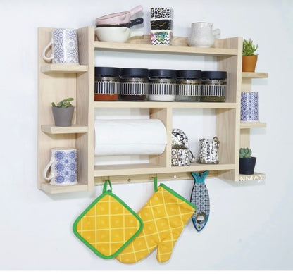 Kütük Shop 4 Multifunksjonell Vegghylle i Tre – Kryddrehylle for Kjøkken og Baderom (75x50 cm)