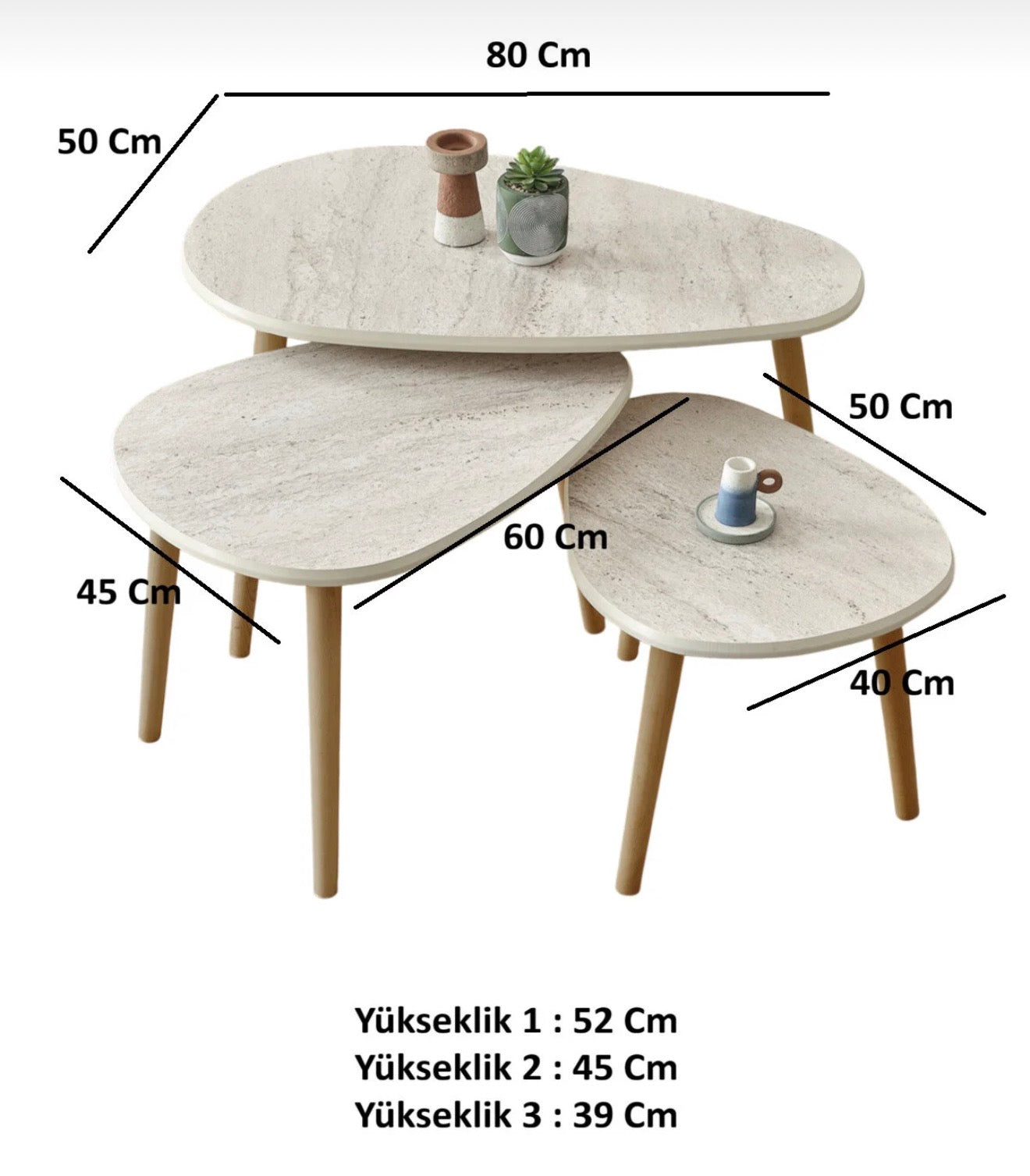 Kagu MDF Alvin Zigon – Salongbord Sett 3 Deler (Travertin Marmorlook)