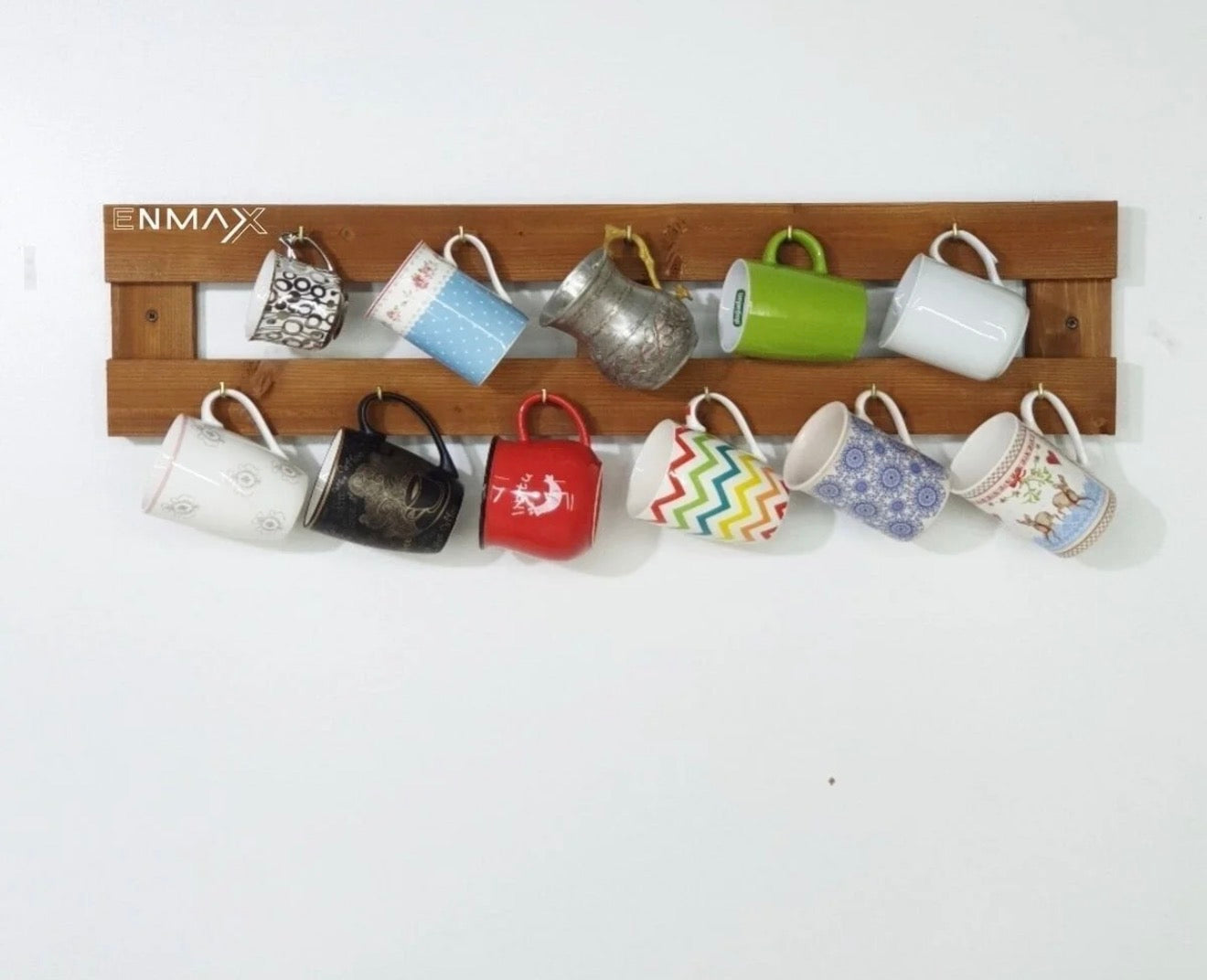 Kütük Shop 1 Dekorativ Veggmontert Koppestativ i Tre – Horisontal Kopholder i Furu (75 cm)